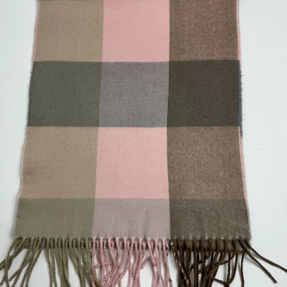 100% CASHMERE PINK PLAID SCARF made in Scotland  UNISEX